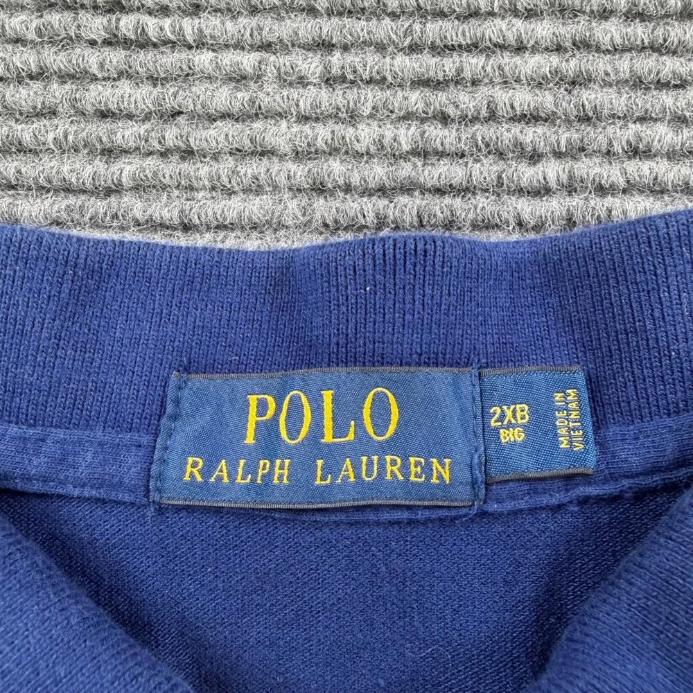 Polo Ralph Lauren Blue White Striped Short Sleeve Pique Polo Shirt Mens 2XB‎ Big
